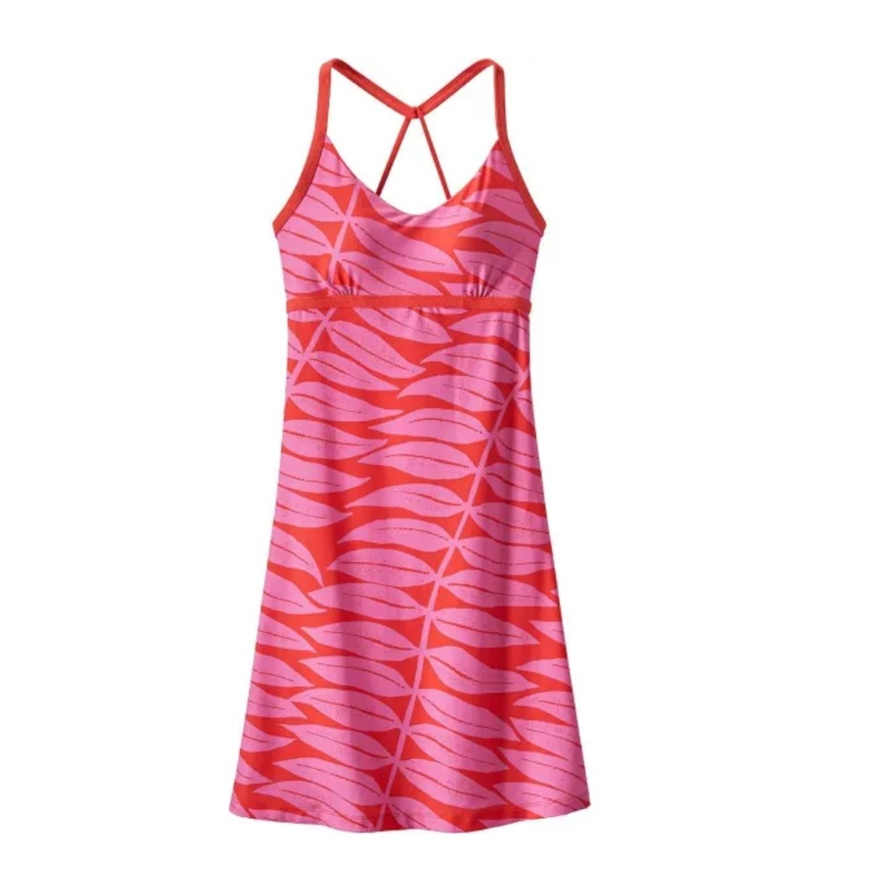 PATAGONIA W'S SUNDOWN CORAL PINK‎ SALLY DRESS EUCALYPTUS FRONDS SIZE M